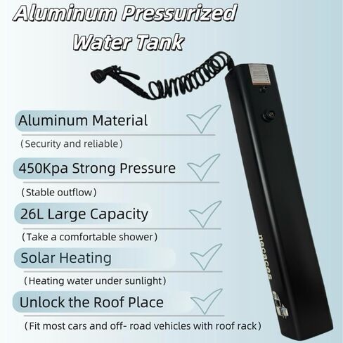 4.5Gallon Pressurized Water Tank,Portable Aluminum Camping Shower Water Storage with Spray Hose for Overland Off-Road Vehicles, Pick-up Trucks,Outdoor Activities Water Supply. in Kuwait
