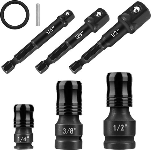 6 Piece Impact Socket Adapter and Reducer Set, 1/2" 3/8" 1/4" to 1/4" Drive Conversion Kit - 3 Adapters & 3 Extension Bars, Heat-Treated Cr-Mo Steel, for Impact Wrench, Ratchet & Power Drill in Kuwait
