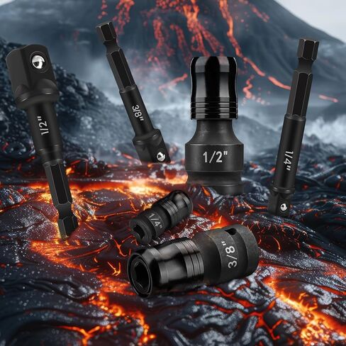 6 Piece Impact Socket Adapter and Reducer Set, 1/2" 3/8" 1/4" to 1/4" Drive Conversion Kit - 3 Adapters & 3 Extension Bars, Heat-Treated Cr-Mo Steel, for Impact Wrench, Ratchet & Power Drill in Kuwait