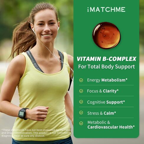 iMATCHME Methylated B Complex Liquid Drops - Max Absorption L-Methylfolate (L-5-MTHF), Vitamin B12 Methylcobalamin, B6 - with Ashwagandha & Saffron for Energy, Focus & Brain Health - Vegan, 2 Fl Oz in Kuwait