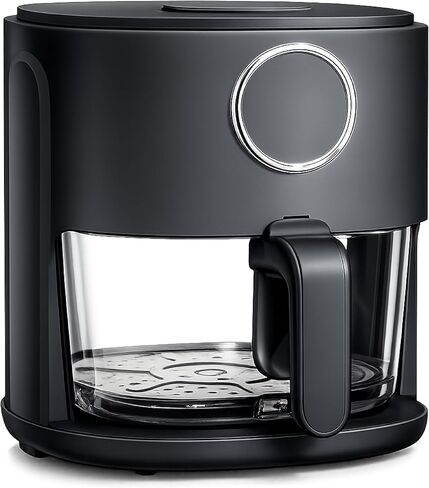 Cook with Color 1200W 4Qt Air Fryer: Stylish Design, Glass Basket, Dishwasher Safe, Digital Display, 6 Presets - Variable Temp 175°F to 400°F & 60-Min Timer - Greige in Kuwait