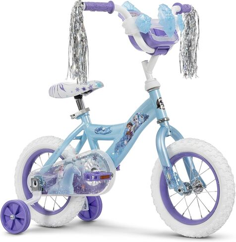 Huffy Disney Frozen 2 12 Inch Girl’s Bike with Training Wheels, Streamers & Basket, Blue, Quick Connect Assembly in Kuwait