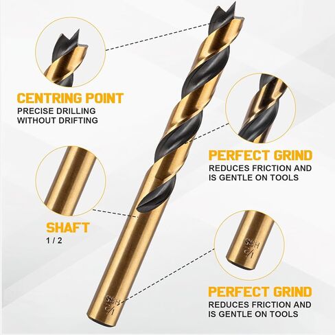 مجموعة لقم مثقاب براد بوينت 29 قطعة، لقم مثقاب خشبية HSS مطلية بالتيتانيوم للخشب الصلب والخشب اللين، أرضية كاملة مع طرف ذاتي التمركز (1/16-1/2 بوصة، زيادة 1/64 بوصة) وحقيبة تخزين in Kuwait