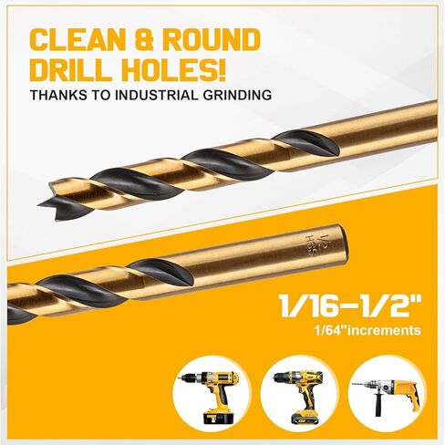 مجموعة لقم مثقاب براد بوينت 29 قطعة، لقم مثقاب خشبية HSS مطلية بالتيتانيوم للخشب الصلب والخشب اللين، أرضية كاملة مع طرف ذاتي التمركز (1/16-1/2 بوصة، زيادة 1/64 بوصة) وحقيبة تخزين in Kuwait
