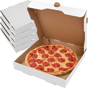 ألواح + علب بيتزا 10 × 10 × 1.75 بوصة (10 عبوات) | علب بيتزا من الورق المقوى الأبيض المموج | حافظ على البيتزا والمخبوزات ساخنة ومشبعة بالبخار in Kuwait