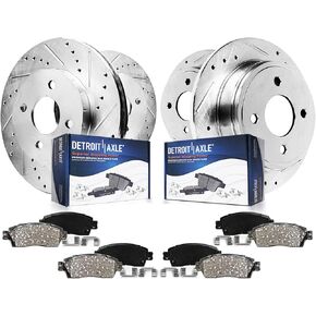 Detroit Axle - 1.4L Brake Kit for Volkswagen 2019 2020 Jetta 11.34 inch Front and 10.71 inch Rear Drilled Slotted Brake Rotors Ceramic Brakes Pads Replacement in Kuwait