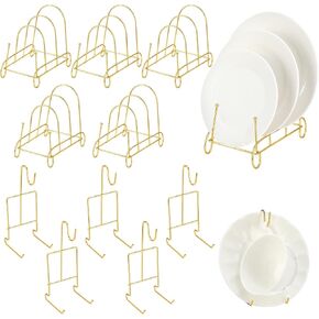 12 Pcs Plate Stands and Cup Holder, 3-Tier Plate Stand for Display and Cup and Saucer Display Stand Holder Metal Gold Dish Rack Cabinet Organizer for Decorative Plates Tea Cups Coffee Mug in Kuwait