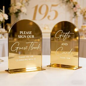 Acrylic Signs with Stand, 5x7 inch Black Arched Wedding Table Signs and Base, 1/8" Thick Arch TableTop for Wedding Reception & Event Party Table (Gold mirror, Cards and Gifts Sign and Guest Book Sign) in Kuwait
