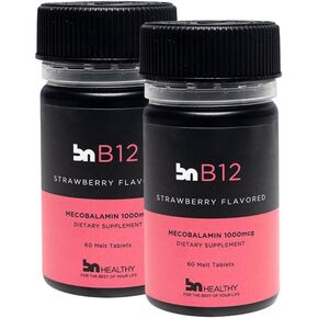 BNHealthy B12 - Vitamin B12 1000mcg Methylcobalamin Sublingual Melts 2-Pack - Strawberry Flavor for Enhanced Energy and Brain Function in Saudi Arabia