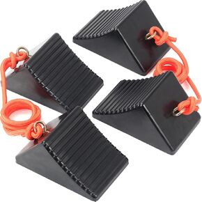 Heavy Duty Rubber Wheel Chocks with Eyebolt, Solid Wheel Stoppers for Camper, Travel Trailer, RVs, Truck, and ATV, Anti-Slip and Anti-Oil Design, 8"x5"x4"(4-Pack) in Kuwait