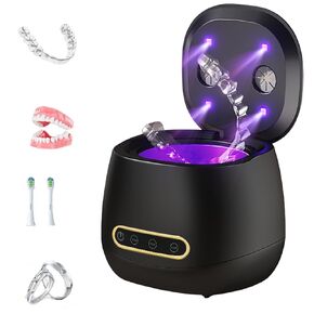 2025 Dental Ultrasonic Retainer Cleaner Machine, 45kHz Dental Cleaning Pod for Denture, Mouth Guard, Night Guard, Aligner, Braces, Toothbrush Heads, Jewelry, 200ML Denture Cleaner with Digital Timer in Kuwait