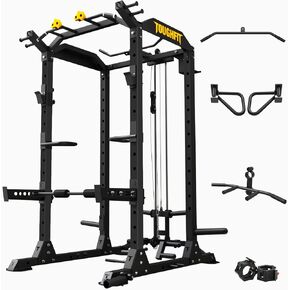 ToughFit 2024 ترقية T2 Power Cage Muti-Function Power Rack مع LAT Pulldown System Squat Rack مع الأوزان ومجموعة البار لصالة الألعاب الرياضية المنزلية مع مرفق تدريب فريد من نوعه in Kuwait
