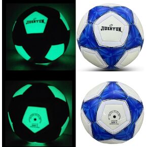 كرة القدم، كرة القدم المتوهجة في الظلام مقاس 4/ 5، هدايا كرات كرة القدم المضيئة المتوهجة للرجال والنساء للتدريب على كرة القدم في الأماكن المغلقة أو الهواء الطلق (أبيض وأزرق، مقاس 5) in Kuwait