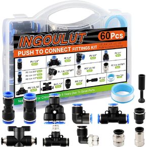 60 PCS Push to Connect Fittings 1/4 Inch Assortment Kit OD 1/4" Tube to 1/4" 1/2" 3/8" 1/8" NPT Thread Air Hose Quick Connect Fitting Air Line Fittings Quick Release Fitting in Kuwait