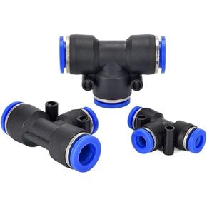 موصل خرطوم الهواء المقابس السريعة على شكل حرف T من البلاستيك الأزرق PE4/6/8/10/12/16 هوائي 1 قطعة (PE10) in Kuwait