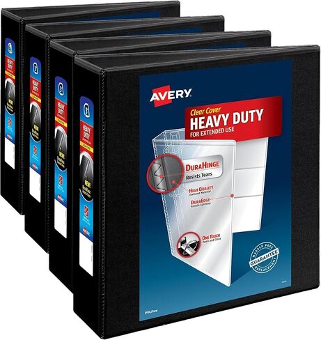 Avery Heavy-Duty View 3 Ring Binder, 3 Inch One Touch Slant Rings, 3.5" Spine, 1 Black Binder (79100) in Kuwait