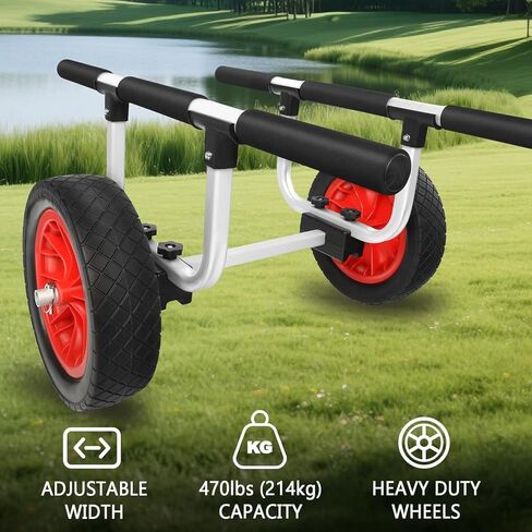 Heavy Duty Kayak Cart,Width Adjustable Canoe Cart with 12inch Flatfree Beach Wheels Boat Dolly Cart Transport Carrier, Adjustable Width Kayak Trolley with Airless Kayak Wheels in Saudi Arabia