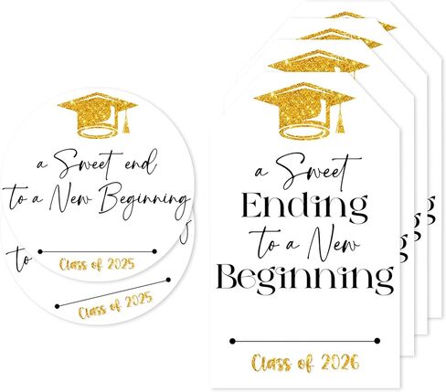 40 Pcs Graduation Labels, 20 Round Stickers 20 Rectangular Sticker Labels, A Sweet Ending to A New Beginning, Class of 2025 Graduates Party Favor Graduation Gifts Accessories and Decor. in Kuwait