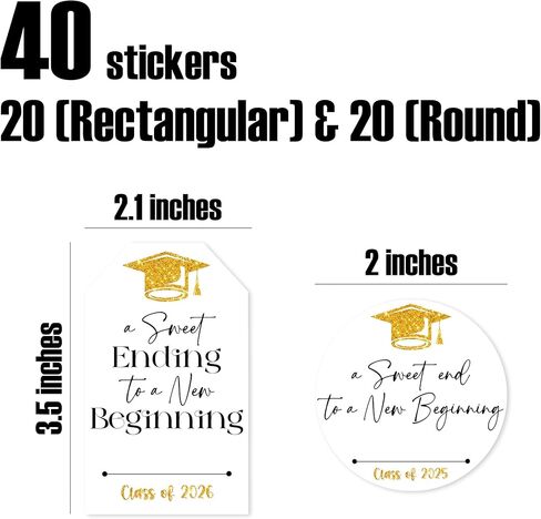 40 Pcs Graduation Labels, 20 Round Stickers 20 Rectangular Sticker Labels, A Sweet Ending to A New Beginning, Class of 2025 Graduates Party Favor Graduation Gifts Accessories and Decor. in Kuwait