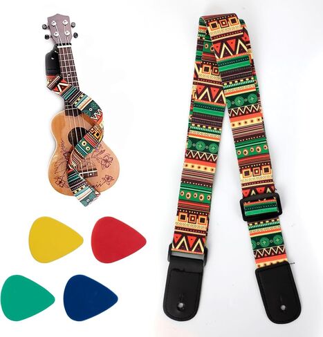 5 Pack Ukulele Straps with Endpin, Adjustable Ukulele Shoulder Straps, Ethnic Style ABS Strap (0.46mm Thick) with 4 Picks, Ukulele Accessories in Kuwait