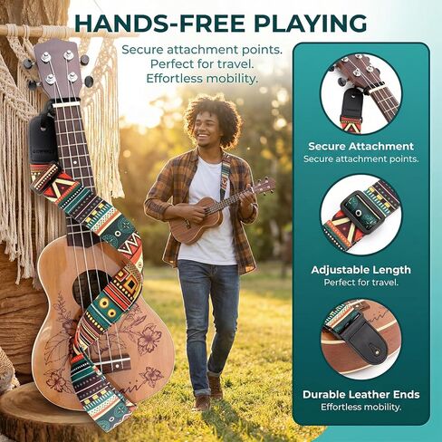 5 Pack Ukulele Straps with Endpin, Adjustable Ukulele Shoulder Straps, Ethnic Style ABS Strap (0.46mm Thick) with 4 Picks, Ukulele Accessories in Kuwait