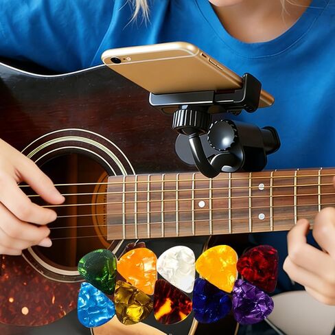 حامل هاتف جيتار، حامل قابل للدوران قابل للتعديل للجيتار والقيثارة والباس، متوافق مع معظم الهواتف الذكية، مثالي للموسيقى الرقمية والدروس والبث المباشر وتسجيل الصوت in Kuwait