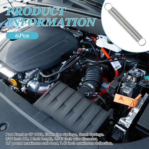 9669 Small Springs, Extension Springs, Single Loop Opening, 4-Inch Length, 9/16-Inch Outside Diameter, Tempered Wire Construction, Pack of 6 in Kuwait