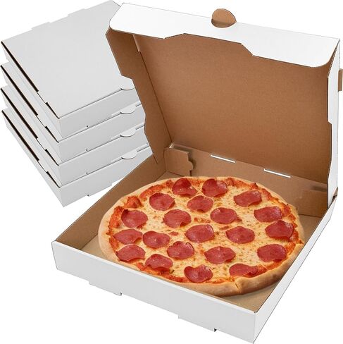 ألواح + علب بيتزا 10 × 10 × 1.75 بوصة (10 عبوات) | علب بيتزا من الورق المقوى الأبيض المموج | حافظ على البيتزا والمخبوزات ساخنة ومشبعة بالبخار in Kuwait