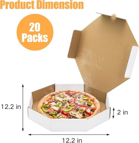 ZENFUN 20 Pc 12"×12"×2" White Pizza Boxes, Kraft Pizza Boxes, Corrugated Pizza Box, Take Out Food Containers Packing Boxes for Cookies Pie Cake Party Favor, Octagon in Saudi Arabia