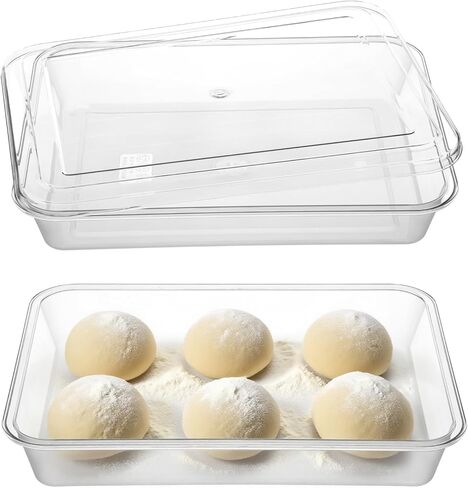 Rainmae 2 Pack Pizza Dough Proofing Box 14 x 10 Inch Clear Household Pizza Dough Tray with Lid Stackable Food Bread Fermentation Storage Containers for Kitchen Proofing Preparation in Saudi Arabia
