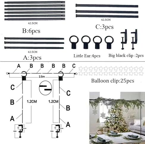 حامل قضيب فوق الطاولة مع مشابك بطول 40.64 سم - 98 سم، بطول 40.64 سم - 47.78 سم، طويل القامة قابل للتعديل، قوس طاولة أسود معلق لحفلات الزفاف وأعياد الميلاد والذكرى السنوية لعيد الميلاد والهالوين in Kuwait