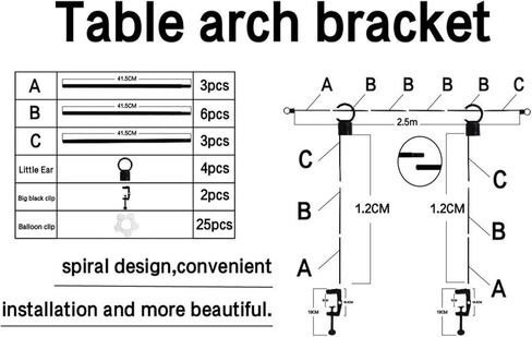 حامل قضيب فوق الطاولة مع مشابك بطول 40.64 سم - 98 سم، بطول 40.64 سم - 47.78 سم، طويل القامة قابل للتعديل، قوس طاولة أسود معلق لحفلات الزفاف وأعياد الميلاد والذكرى السنوية لعيد الميلاد والهالوين in Kuwait
