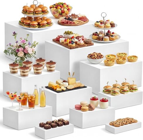 Leinuosen 10 Pcs Extra Large Acrylic Buffet Risers for Food Display Stands Box, Rectangle Catering Dessert Table Risers Decorative 7 to 16 Inch, Hollow Bottom for Weeding Brunch Party Supplies(Black) in Saudi Arabia