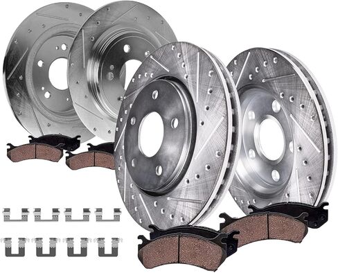 Detroit Axle - 1.4L Brake Kit for Volkswagen 2019 2020 Jetta 11.34 inch Front and 10.71 inch Rear Drilled Slotted Brake Rotors Ceramic Brakes Pads Replacement in Kuwait