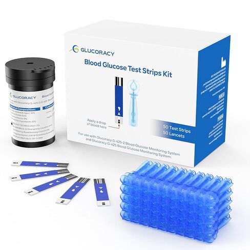 Glucoracy G-425-2/G-425 Blood Glucose Test Strips, 50 Counts Test Strips for Diabetes, 50 Counts Blood Lancets, Only for Glucoracy G-425-2/G-425 Meter Kit in Kuwait
