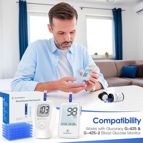Glucoracy G-425-2/G-425 Blood Glucose Test Strips, 50 Counts Test Strips for Diabetes, 50 Counts Blood Lancets, Only for Glucoracy G-425-2/G-425 Meter Kit in Kuwait