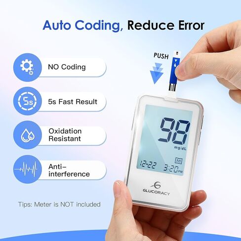 Glucoracy G-425-2/G-425 Blood Glucose Test Strips, 50 Counts Test Strips for Diabetes, 50 Counts Blood Lancets, Only for Glucoracy G-425-2/G-425 Meter Kit in Kuwait