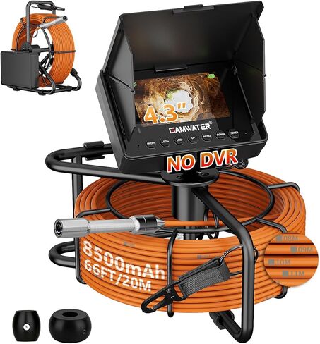 كاميرا الصرف الصحي 66 قدمًا / 20 مترًا، منظار ثعبان السباكة 17 ملم مع 8 قطع مصابيح LED، وشاشة 4.3 بوصة، وكاميرا فحص الأنابيب 1000TVL مع بطارية 8500 مللي أمبير في الساعة بدون تسجيل in Kuwait