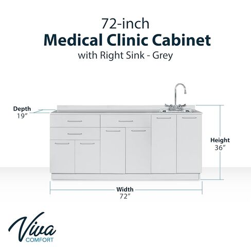 Exam Room Medical Grey Base Cabinet with Right Sink - 72-inch Width in Kuwait