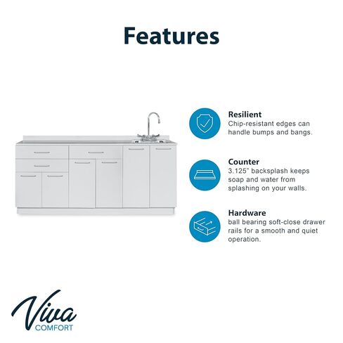 Exam Room Medical Grey Base Cabinet with Right Sink - 72-inch Width in Kuwait