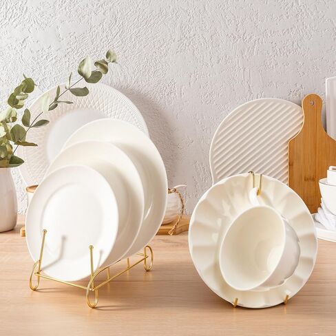 12 Pcs Plate Stands and Cup Holder, 3-Tier Plate Stand for Display and Cup and Saucer Display Stand Holder Metal Gold Dish Rack Cabinet Organizer for Decorative Plates Tea Cups Coffee Mug in Kuwait