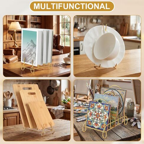 12 Pcs Plate Stands and Cup Holder, 3-Tier Plate Stand for Display and Cup and Saucer Display Stand Holder Metal Gold Dish Rack Cabinet Organizer for Decorative Plates Tea Cups Coffee Mug in Kuwait