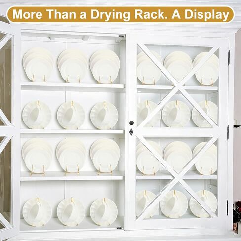 12 Pcs Plate Stands and Cup Holder, 3-Tier Plate Stand for Display and Cup and Saucer Display Stand Holder Metal Gold Dish Rack Cabinet Organizer for Decorative Plates Tea Cups Coffee Mug in Kuwait