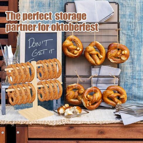 Oktoberfest Pretzel Holder Stand with Arms Hanging - Bamboo Pretzel & Sausage Hanger Display Rack for Beer Mugs, Decor, Party Serving Supplies in Kuwait