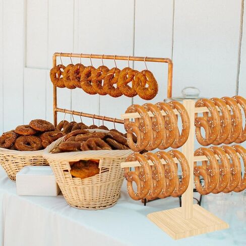Oktoberfest Pretzel Holder Stand with Arms Hanging - Bamboo Pretzel & Sausage Hanger Display Rack for Beer Mugs, Decor, Party Serving Supplies in Kuwait
