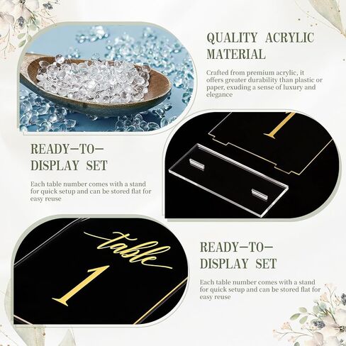 أرقام طاولة الزفاف المقوسة 1-15 مع حوامل، علامات أرقام طاولة أكريليك شفافة مقاس 5.5 × 7 بوصة بأرقام ذهبية، حاملات أرقام طاولة أنيقة لحفلات الزفاف والذكرى السنوية والحفلات والمناسبات in Kuwait