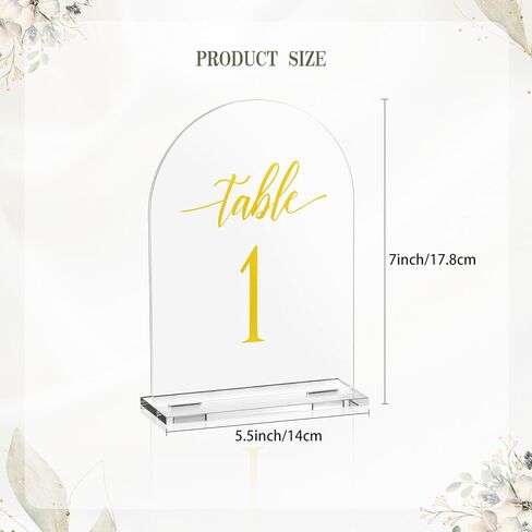 أرقام طاولة الزفاف المقوسة 1-15 مع حوامل، علامات أرقام طاولة أكريليك شفافة مقاس 5.5 × 7 بوصة بأرقام ذهبية، حاملات أرقام طاولة أنيقة لحفلات الزفاف والذكرى السنوية والحفلات والمناسبات in Kuwait