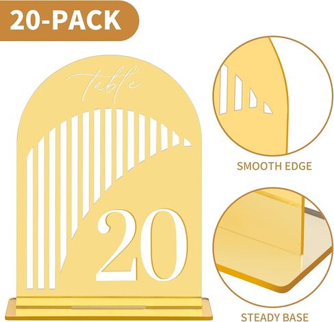 أرقام طاولة الزفاف من Polegas Arch 1-20 مع حامل، أرقام طاولات للاستقبال - 5.5 بوصة × 7 بوصة لافتة قوس أكريليك أنيقة مع حامل، مثالية للقطعة المركزية، والاستقبال، والحفلات، والحدث in Kuwait