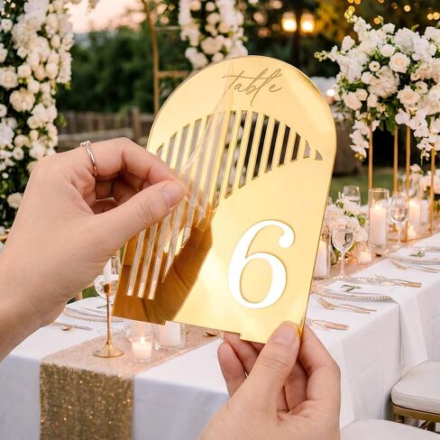 أرقام طاولة الزفاف من Polegas Arch 1-20 مع حامل، أرقام طاولات للاستقبال - 5.5 بوصة × 7 بوصة لافتة قوس أكريليك أنيقة مع حامل، مثالية للقطعة المركزية، والاستقبال، والحفلات، والحدث in Kuwait