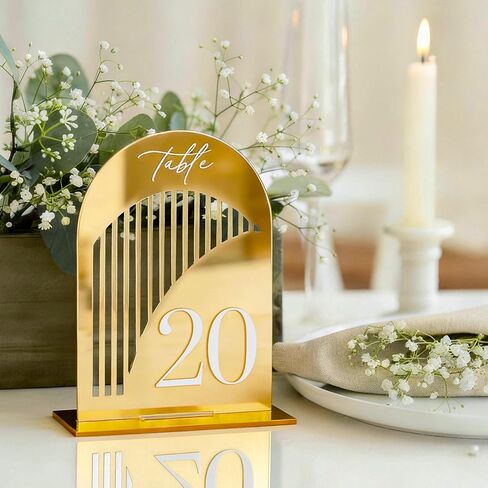 أرقام طاولة الزفاف من Polegas Arch 1-20 مع حامل، أرقام طاولات للاستقبال - 5.5 بوصة × 7 بوصة لافتة قوس أكريليك أنيقة مع حامل، مثالية للقطعة المركزية، والاستقبال، والحفلات، والحدث in Kuwait